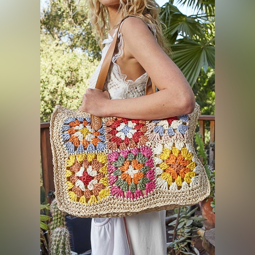 POL Multicolor Crochet Tote Bag with Boho Flair
